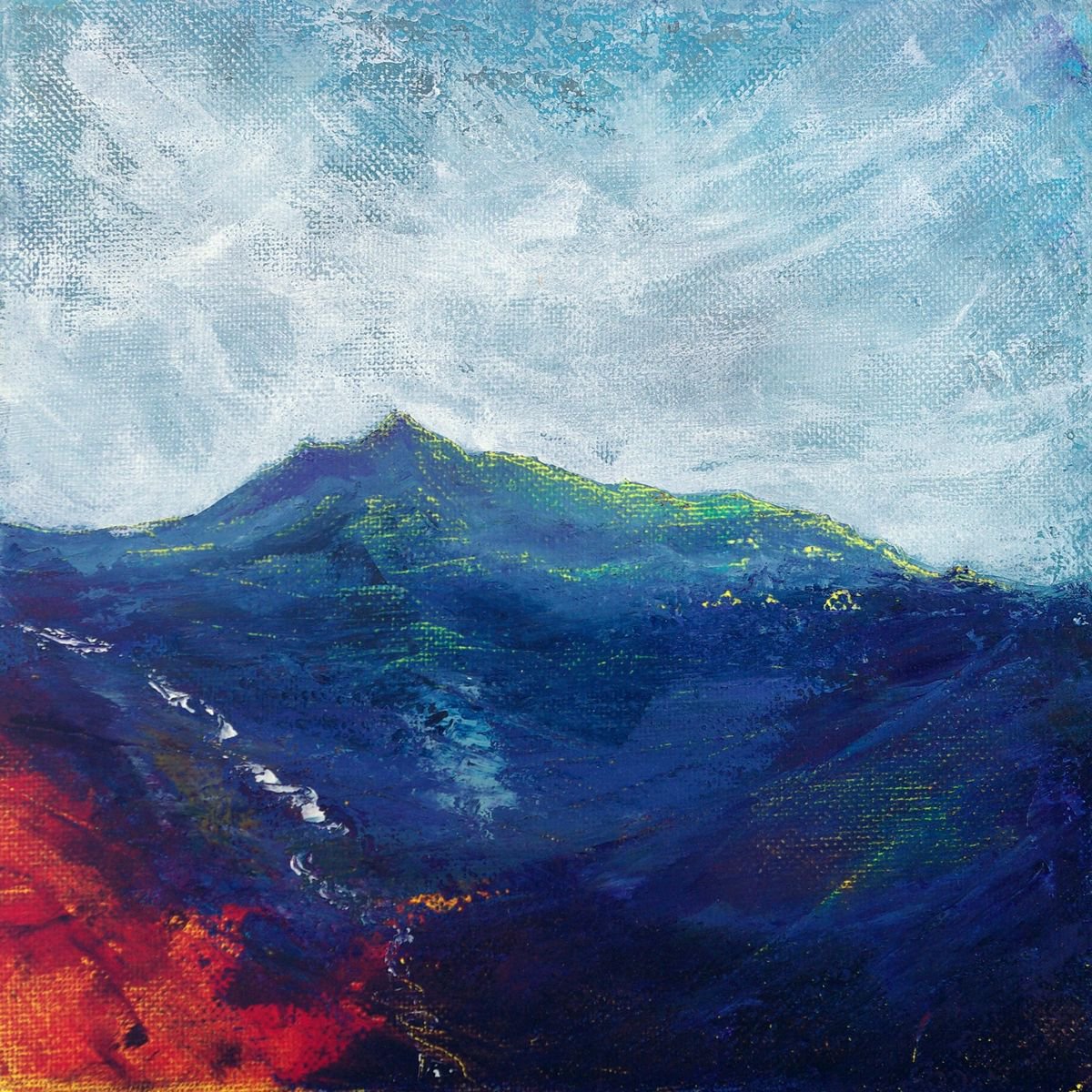 Impressionistic Landscape Acrylic Painting By Oconnart, 10 X 10", Highland Waterfall, Original Artwork