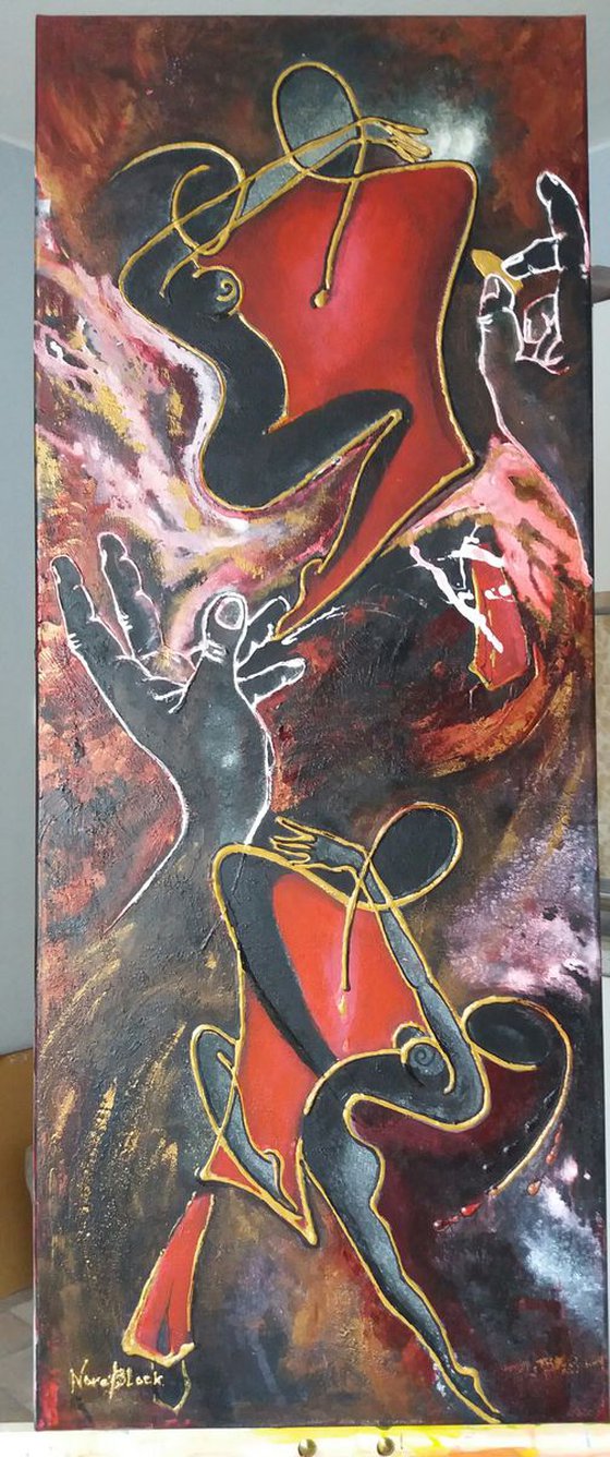 "Dance with Me", large acrilyc painting on canvas 100x40x2cm