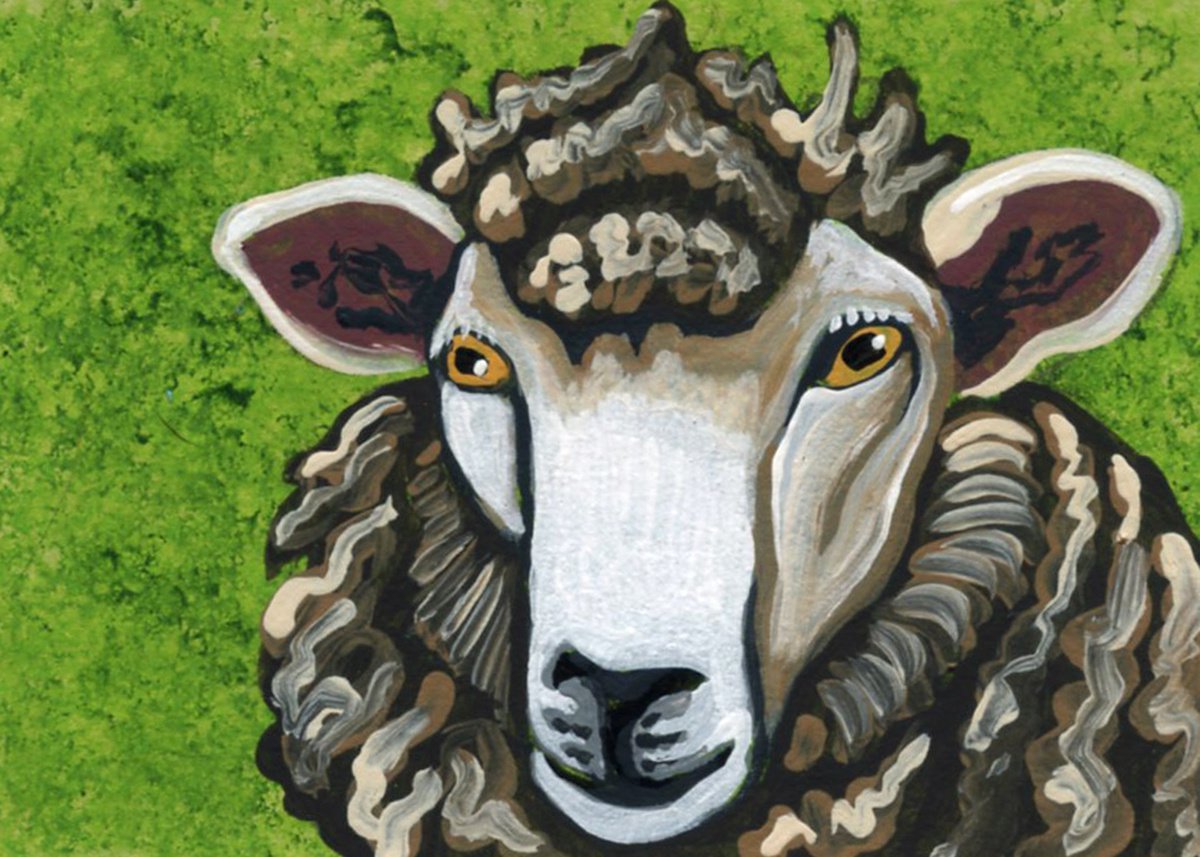 ACEO ATC Original Miniature Painting Brown Sheep Farmyard Art-Carla Smale by carla smale