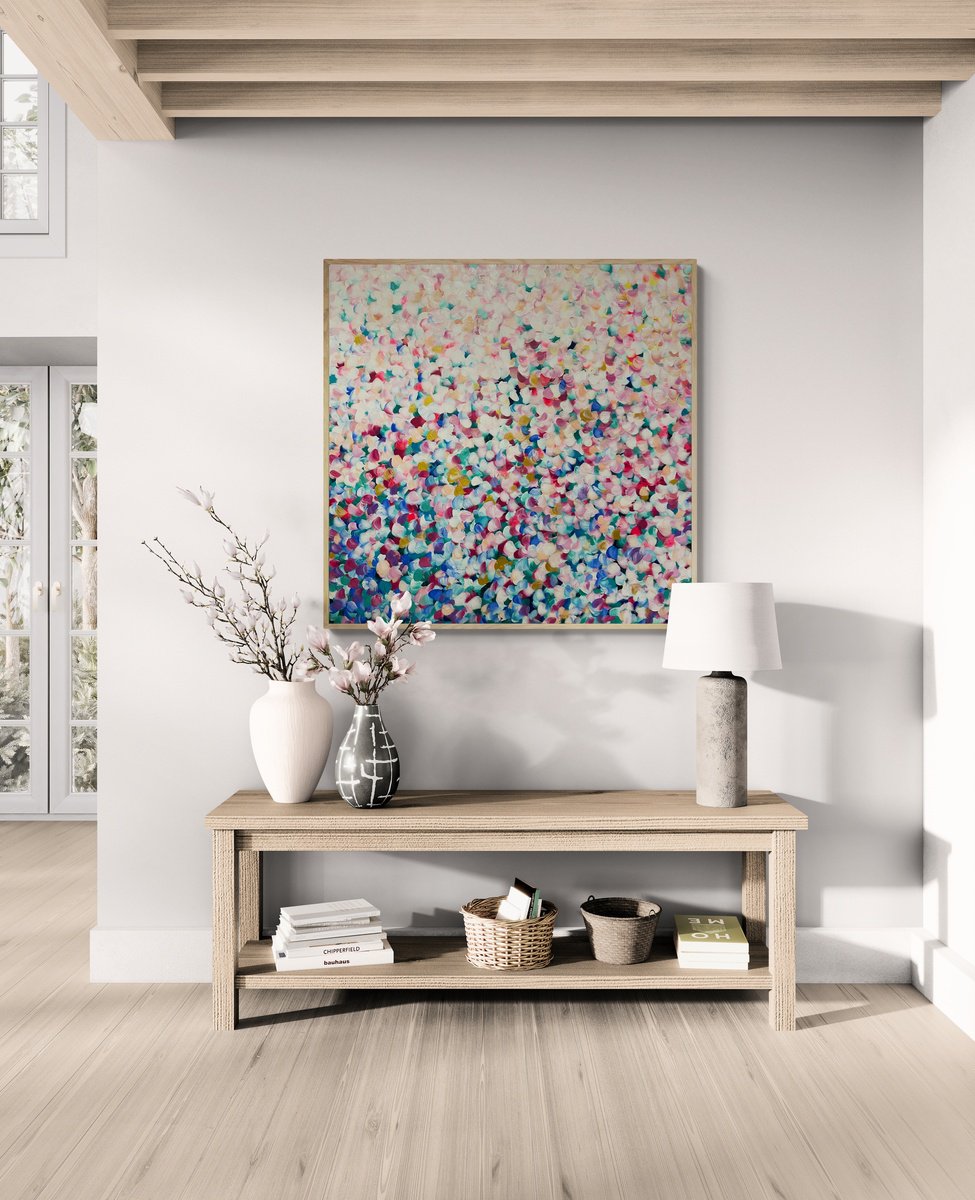 Organic Abstract Acrylic Painting By Katherine Spiller, 41 X 41", Blossom Sanctuary, Original Artwork