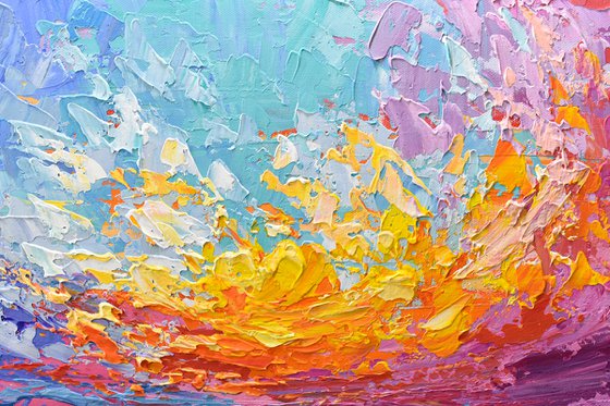 Pink Sunset - Palette Knife Seascape Painting