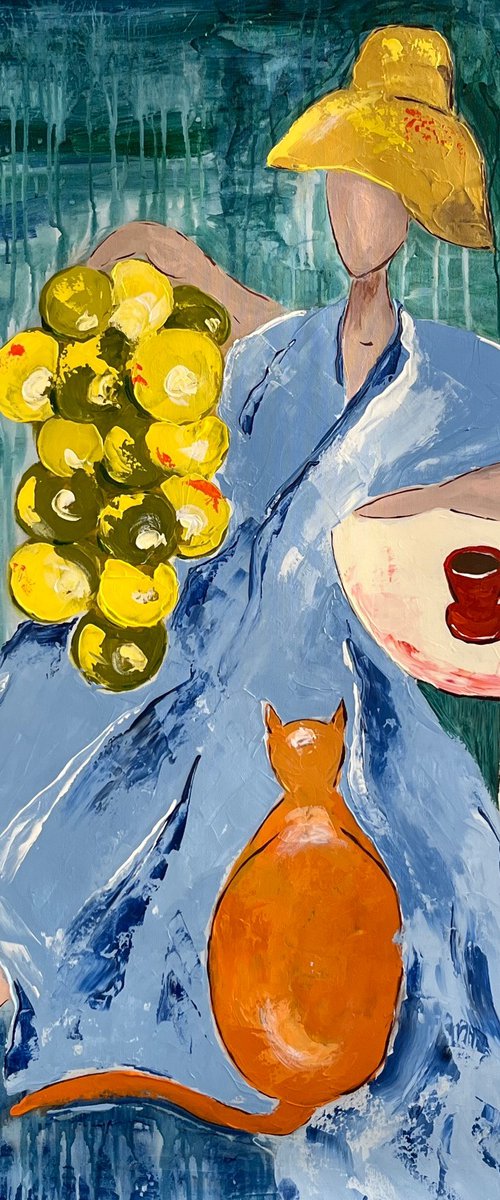 Woman with Cat Painting by Halyna Kirichenko
