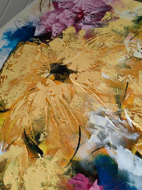 "Floral Fantasia" from "Colours of Summer" collection, XXL abstract flower painting