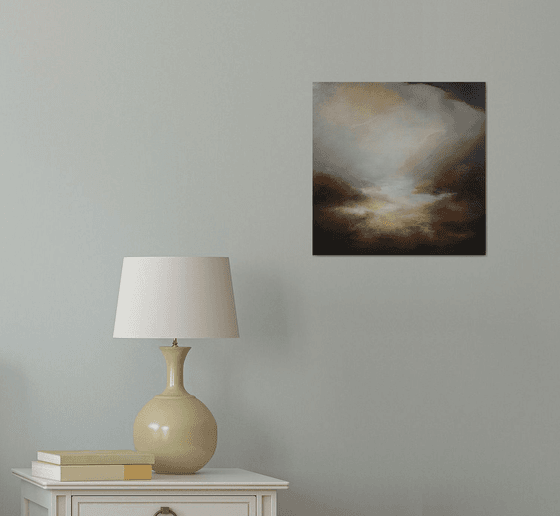 Between the rocks 32X32 cm - original oil painting gold particles landscape gift modern urban art office art decor home decor gift idea