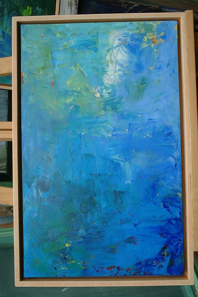 Abstract Landscape Oil Painting By Saroja Van Der Stegen, 17 X 26", Underwater (Ref#:458-12M), Original Artwork
