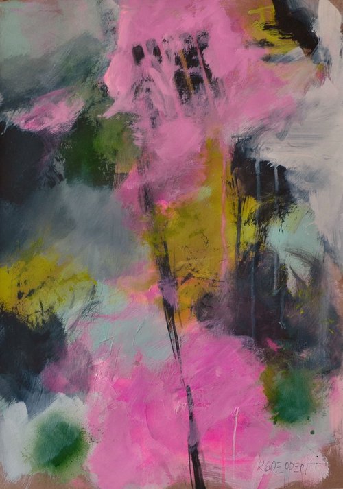 Mary's Cave -  vibrant Acrylic Abstract with pink by Karin Goeppert