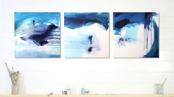 Inky Ocean Wave Triptych