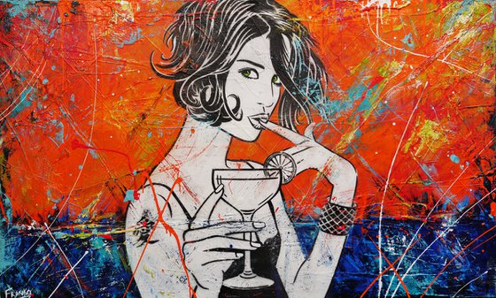 Lime Eyes 200cm x 120cm Cocktail Girl Textured Urban Pop Art