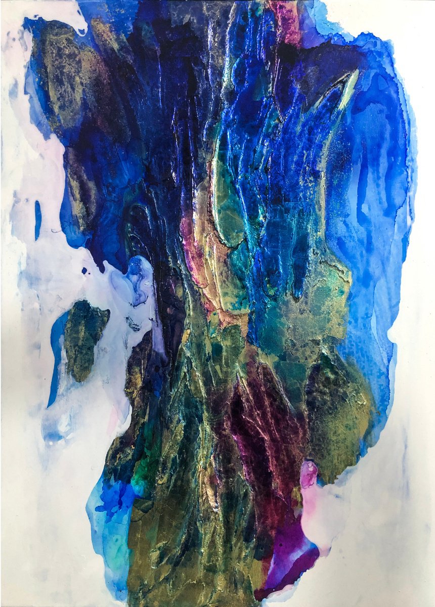 Abstract Painting By Viacheslav Zaykin, 29 X 39", Blue Water, Original Artwork