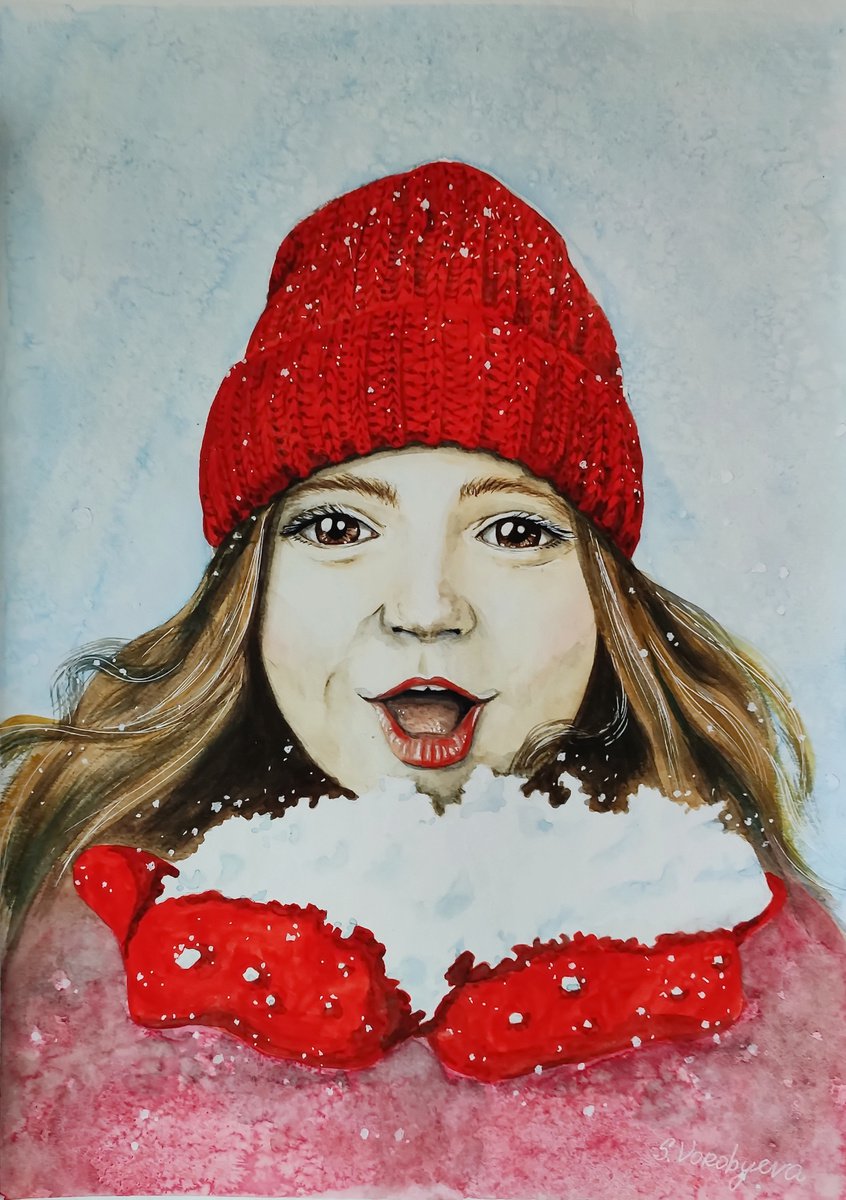 Snowgirl. Watercolor painting. by Svetlana Vorobyeva