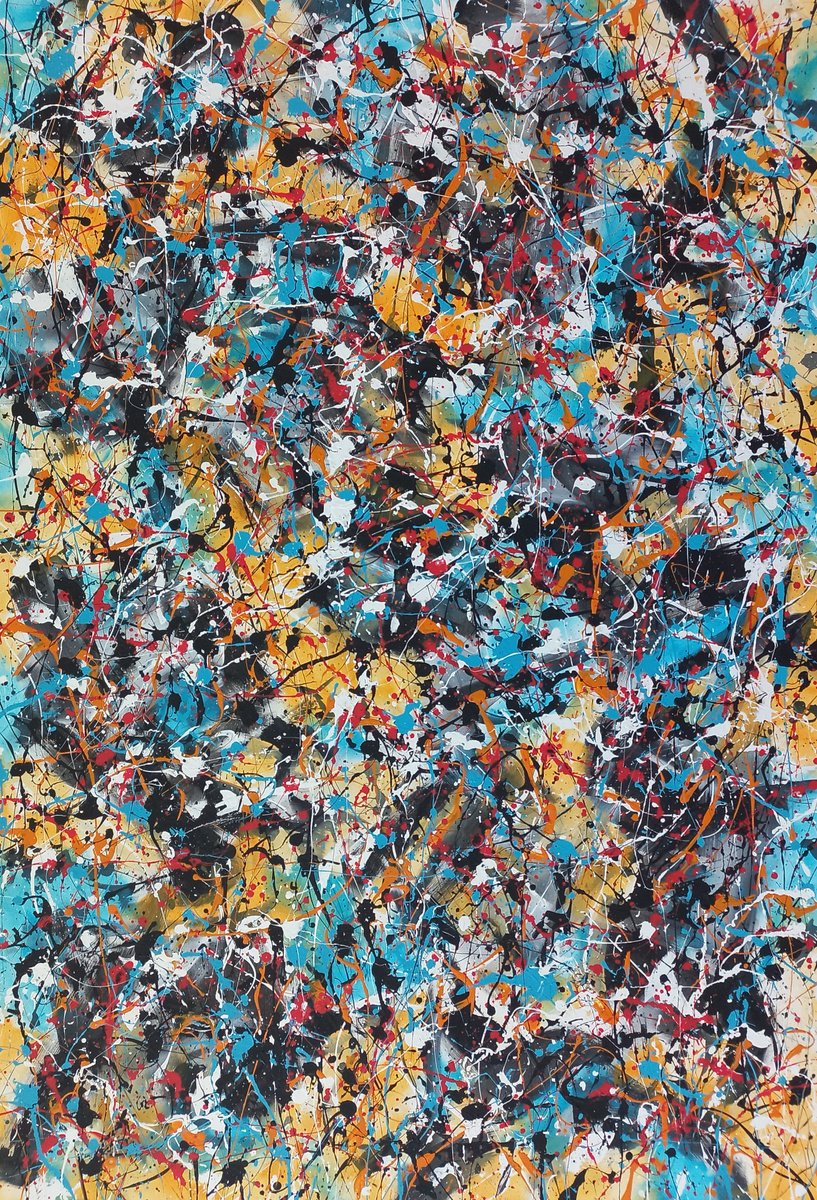 Abstract Acrylic Painting By Max Yaskin, 44 X 64", Jungle Flowers 7 By M.y., Original Artwork