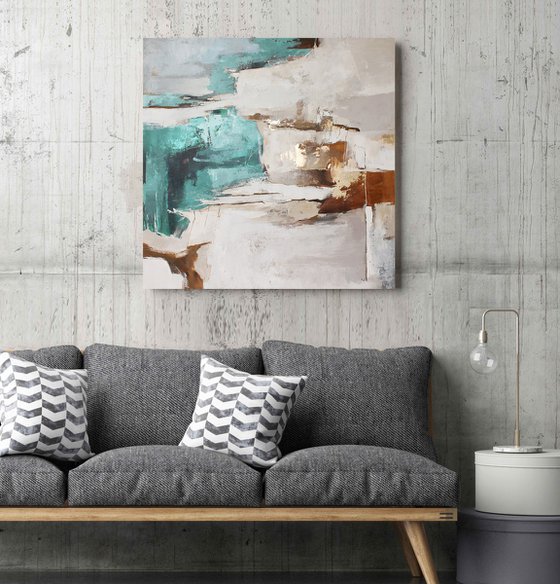 "Teal Sobriety 3" Teal brown abstract art