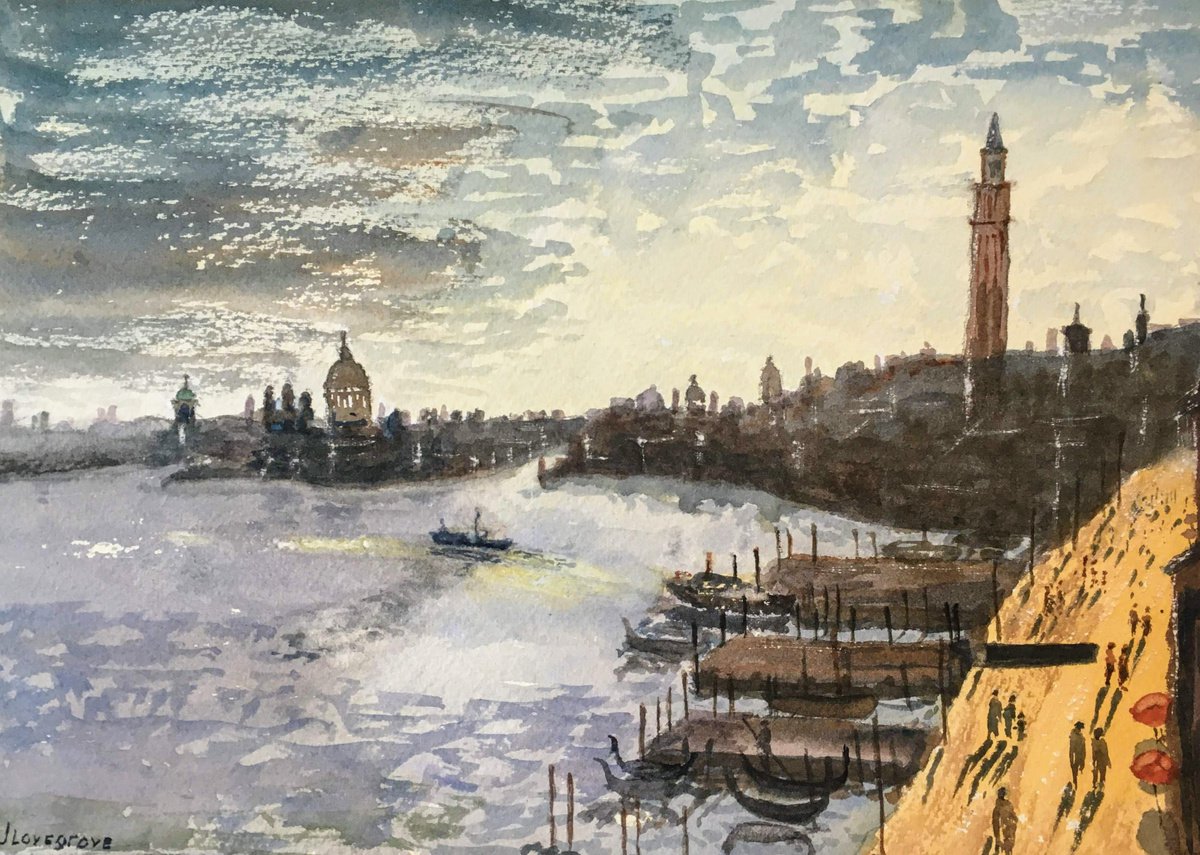Afternoon light Venice - watercolour painting by Julian Lovegrove Art