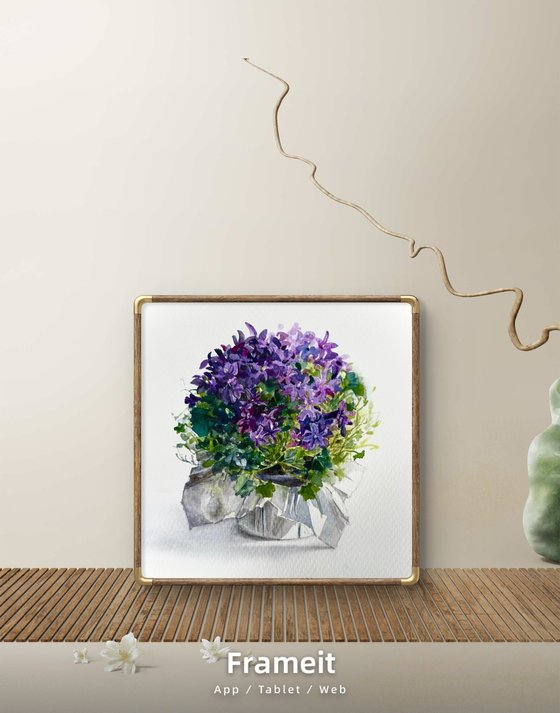 Purple Bellflowers in Crumpled Silver