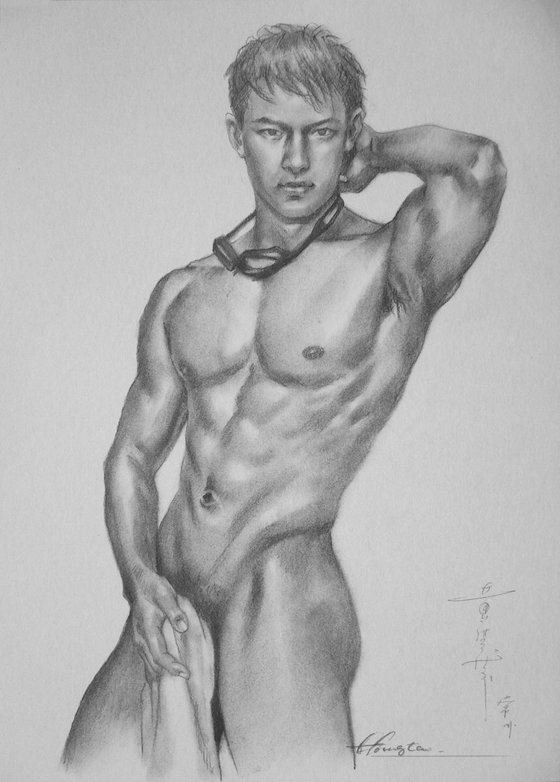 Drawing charcoal male nude on paper#17313