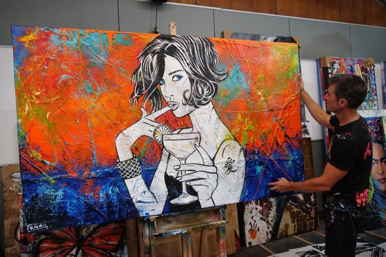 Sun Kissed Cocktails 200cm x 120cm Orange Cocktail Girl Textured Urban Pop Art