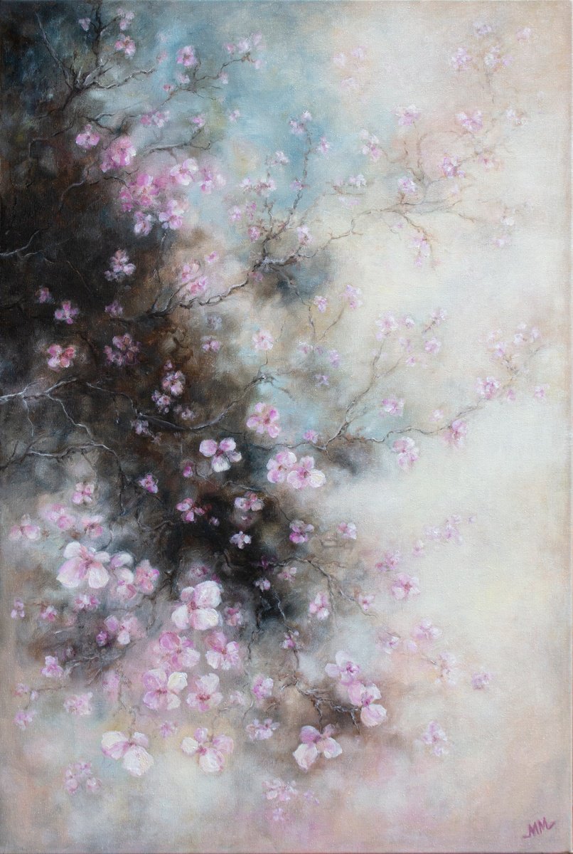 Impressionistic Botanical Oil Painting By Mila Moroko, 21 X 30", Almond Dream, Original Artwork