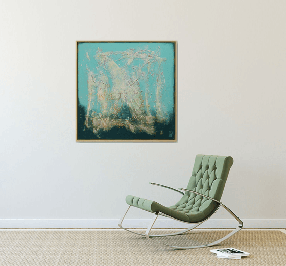 Abstract Painting - Blue Lagoon - Incl Floating Frame - 85x85cm -51J