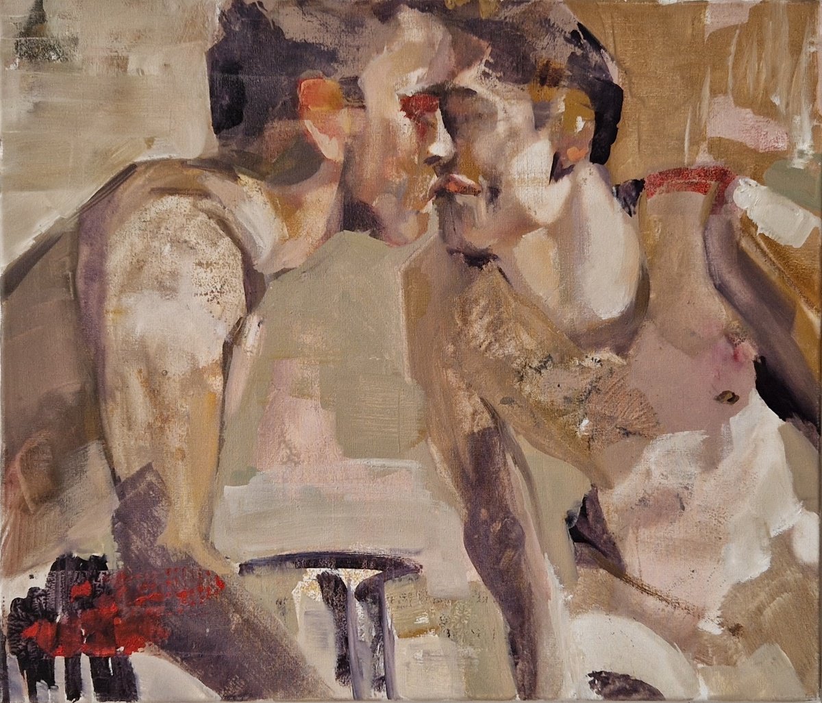 Impressionistic Portrait Oil Painting By Dick Van Dijk, 28 X 24, Tcb (Taking Care Of Business), Original Artwork