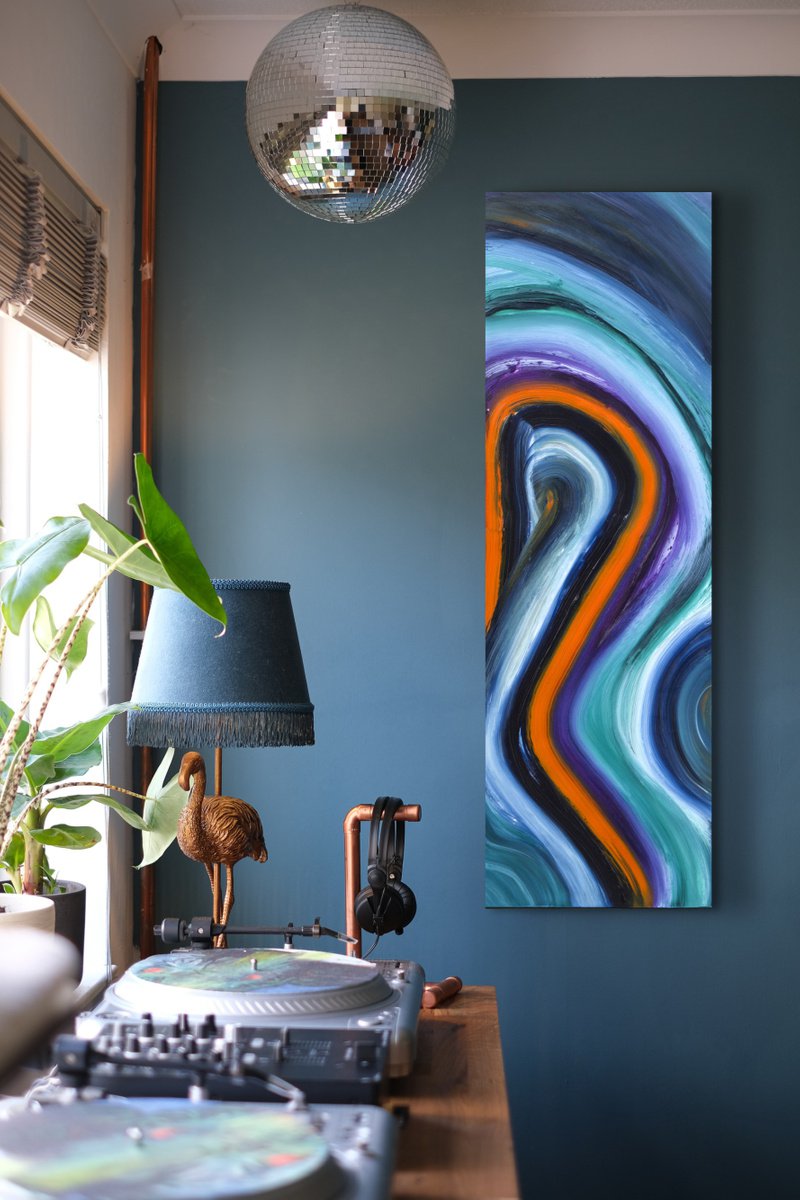 Expressive Abstract Oil Painting By Davide De Palma, 16 X 47, Forty-Five, Original Artwork