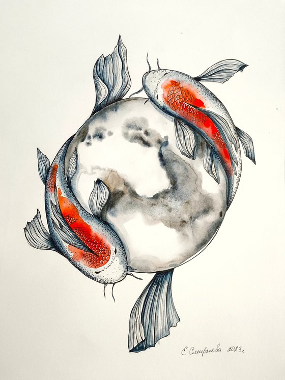 Koi Fish And The Moon