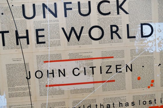 The World 140cm x 100cm Textured Book Page Urban Pop Art
