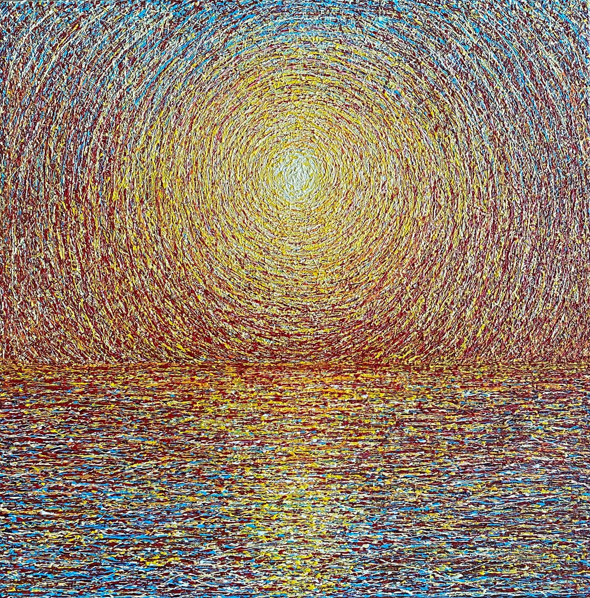 Impressionistic Landscape Acrylic Painting By Tina Shyfruk, 18 X 18", Golden Sunset, Original Artwork