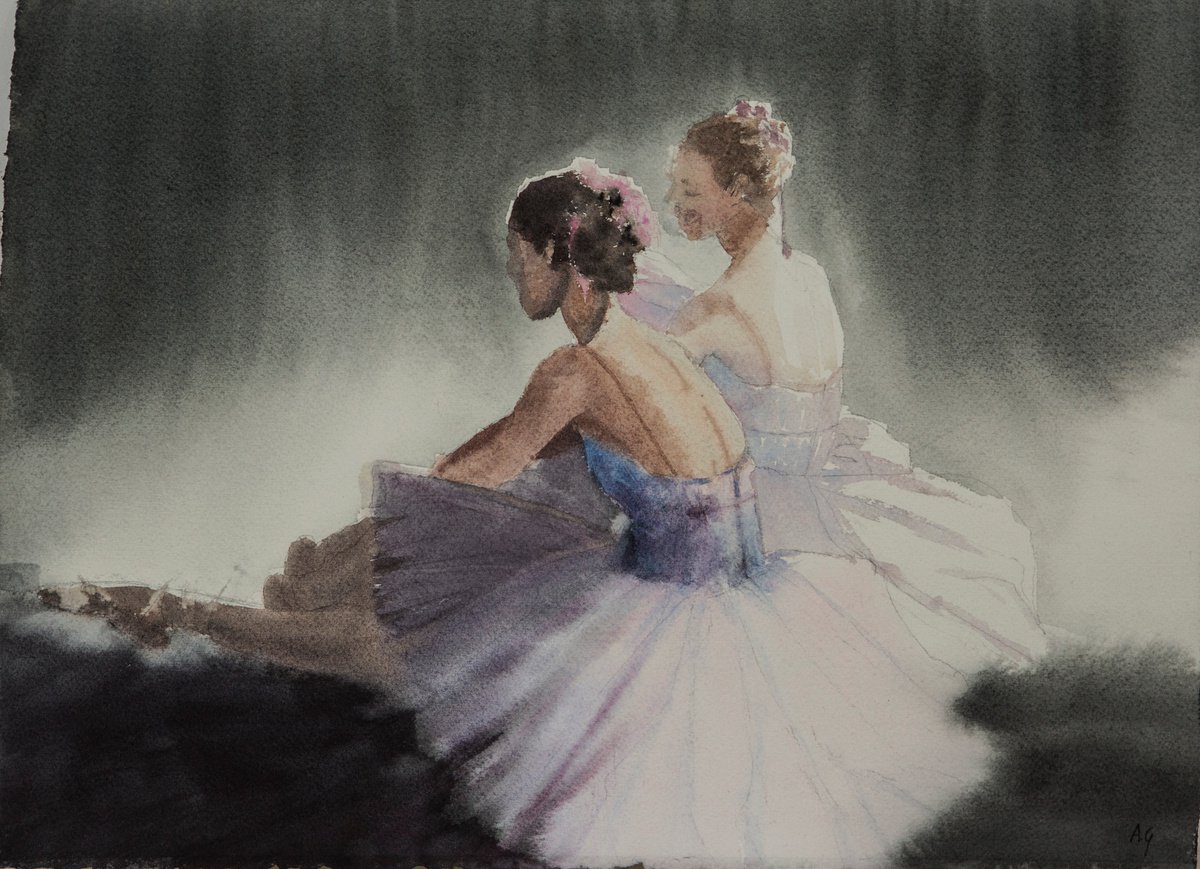 Impressionistic Portrait Watercolour By Aneta Gajos, 15 X 11, Ballerinas, Original Artwork