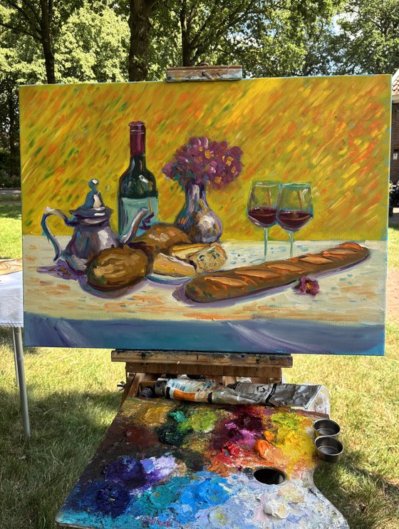 French Feast: Wine, Cheese, and Flowers