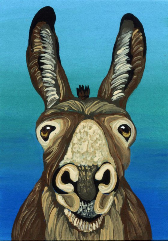 ACEO ATC Original Painting Donkey Pet Farm Art-Carla Smale