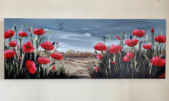 Red Poppies on a Panoramic Canvas