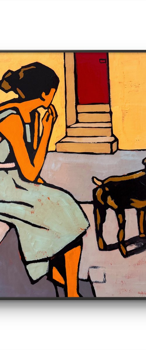 Spying on Neighbors — 16x16in Original Art by Daria Baklykova