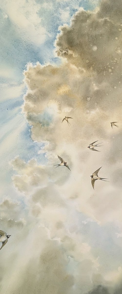 Sunlight Through the Clouds by Olga Beliaeva Watercolour