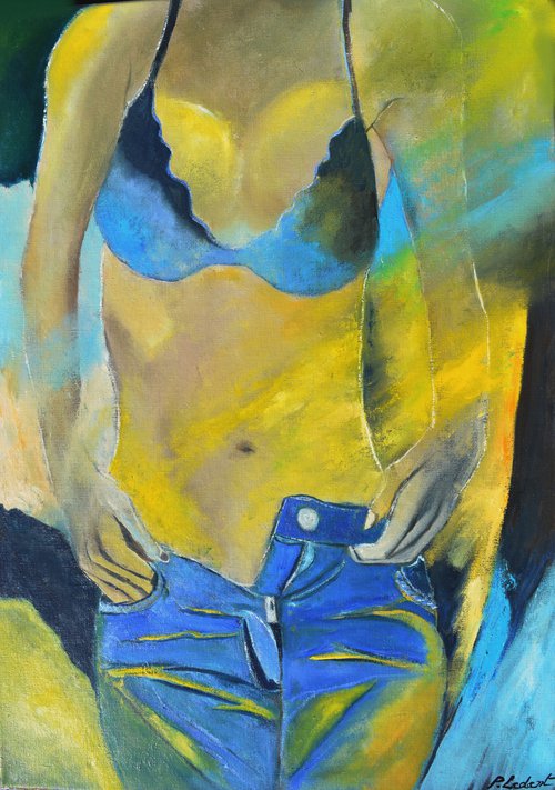 Nude girl in jeans by Pol Henry Ledent
