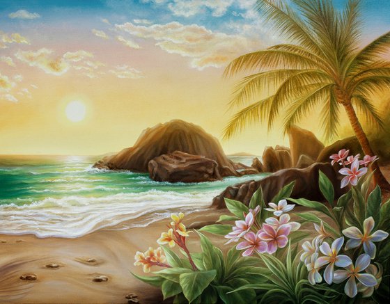 "Evening in paradise", tropical landscape