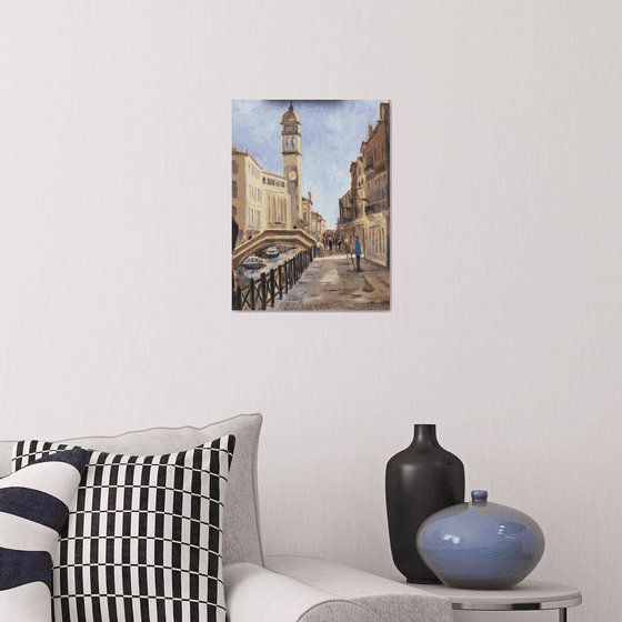 A street / canal in Venice, an original oil painting.