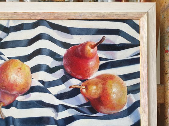 "Pears dream of the sea."   still life summer red pears liGHt original painting  GIFT (2020)
