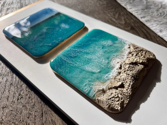 "Little wave" #19 - Small ocean painting diptych