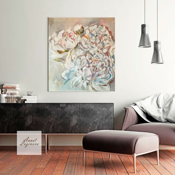 Floral Canvas, Peonies Original Art