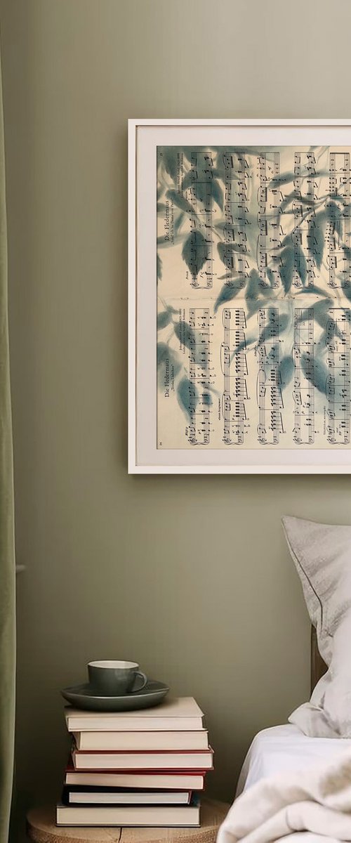 Shadows on Sheet Music - Soft Blue Leaves by Julia Shilo