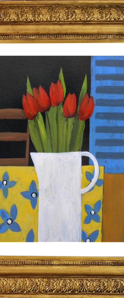 Tulips and Blue Shutters by Jan Rippingham
