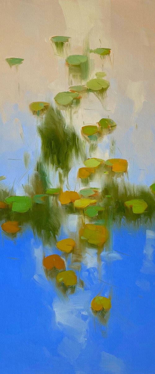 Lilies Pond, Original oil painting, Handmade artwork, One of a kind by Vahe Yeremyan