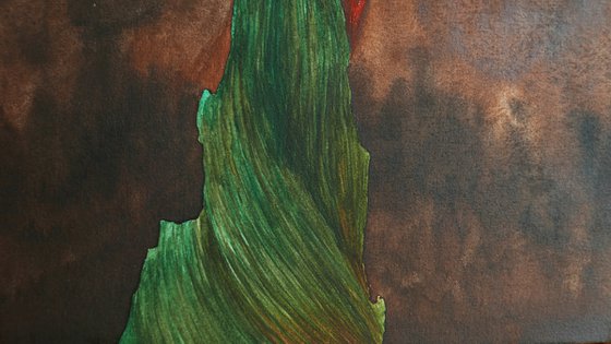 Woodpecker in the dark forest