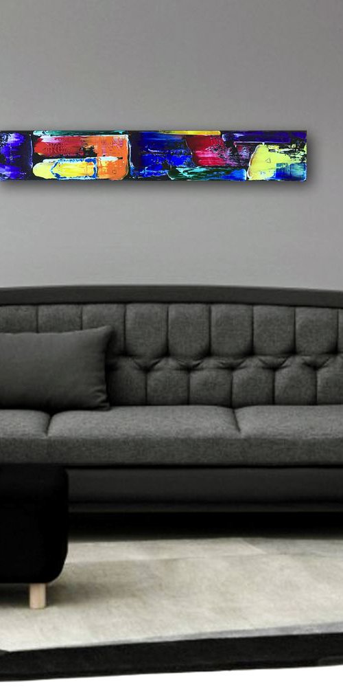 "Semblance" -  Original PMS Oil Painting On Recycled Wood - 33 x 5 inches by Preston M. Smith (PMS)