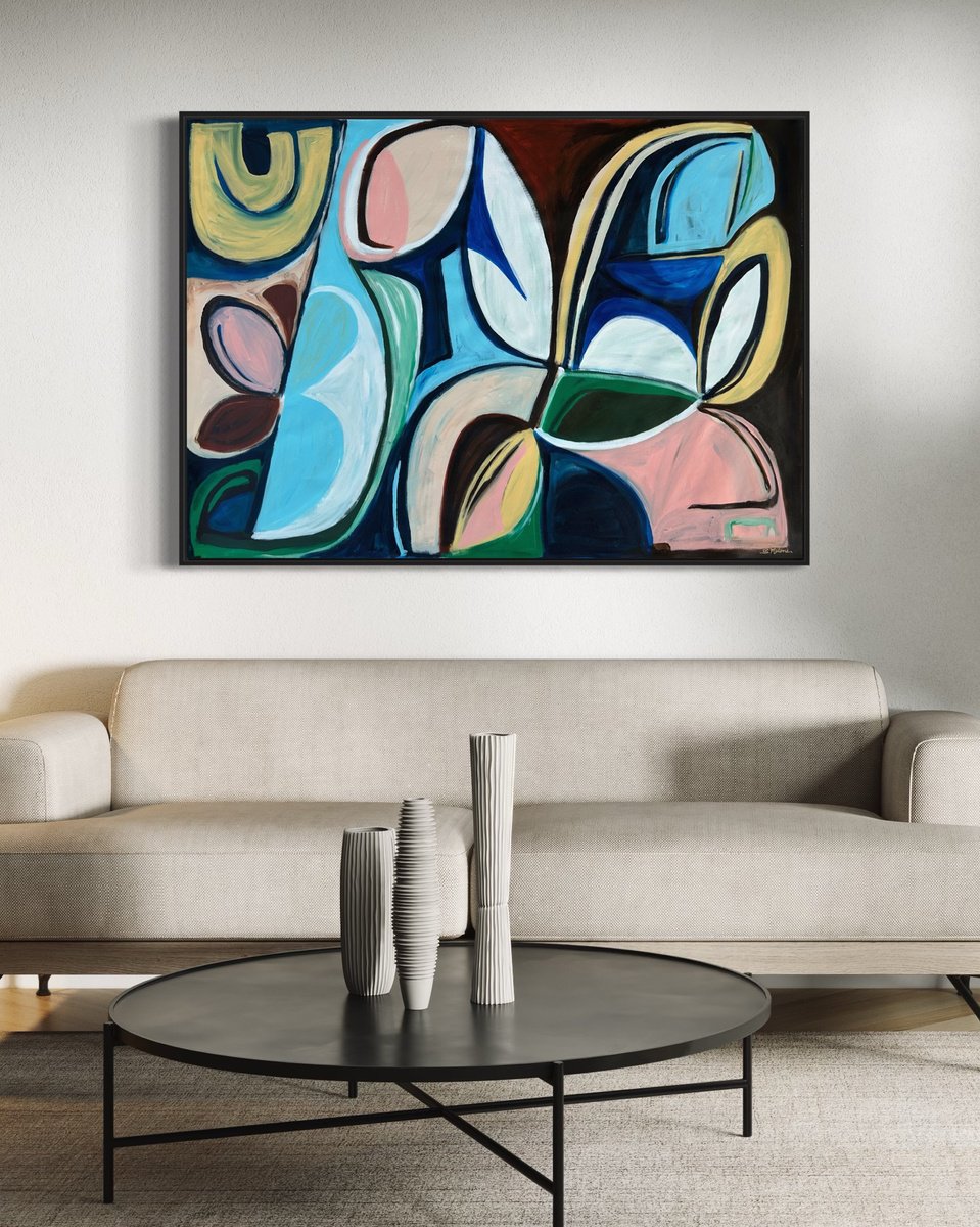 Abstract Acrylic Painting By Samantha Malone, 51 X 37", Dancing Between The Shadows, Original Artwork