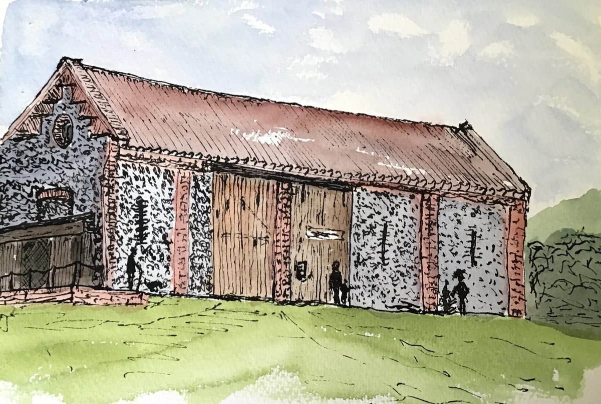 Old Flint Barn - Ink and Watercolour drawing by Julian Lovegrove Art