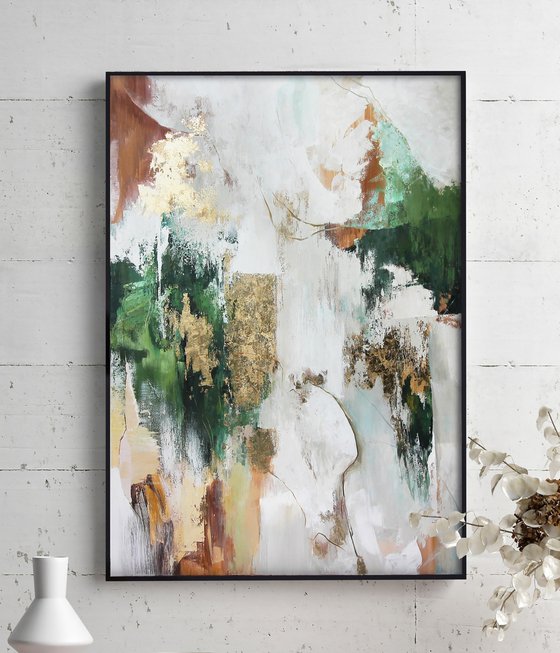 "Green Flow 2" Abstract green gold art