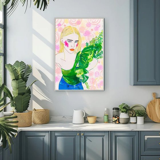 Blonde Woman in Green