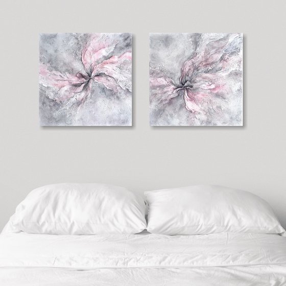 Floral textured art diptych