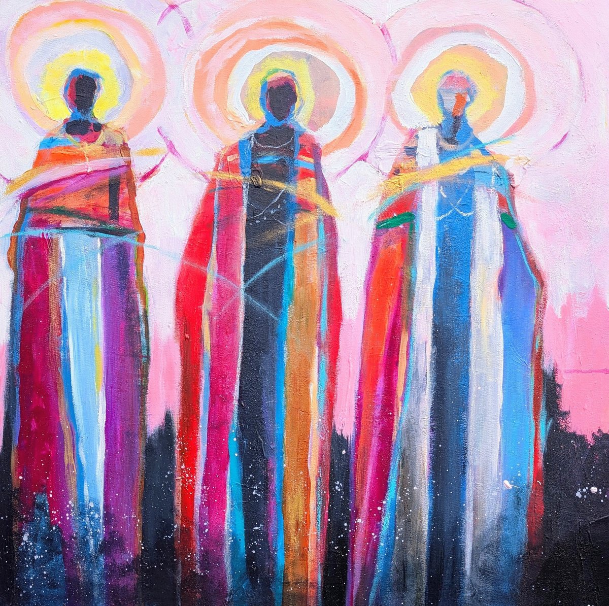 Abstract Portrait Acrylic Painting By Kerri Mccabe, 30 X 30", Taking A Good Stand, Original Artwork